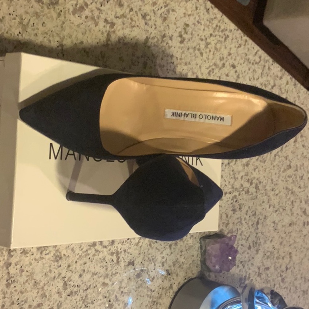 Navy Suede Manolo Blanik pumps